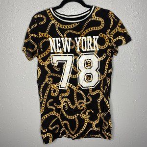 HM Black with Gold Chains "New York" T-Shirt Dress
